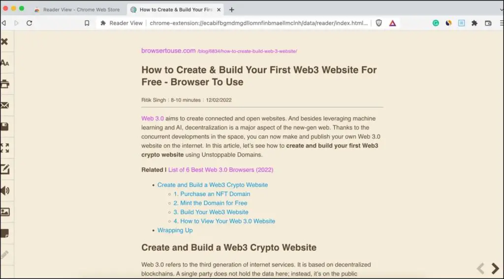 Reader View Extension in Brave