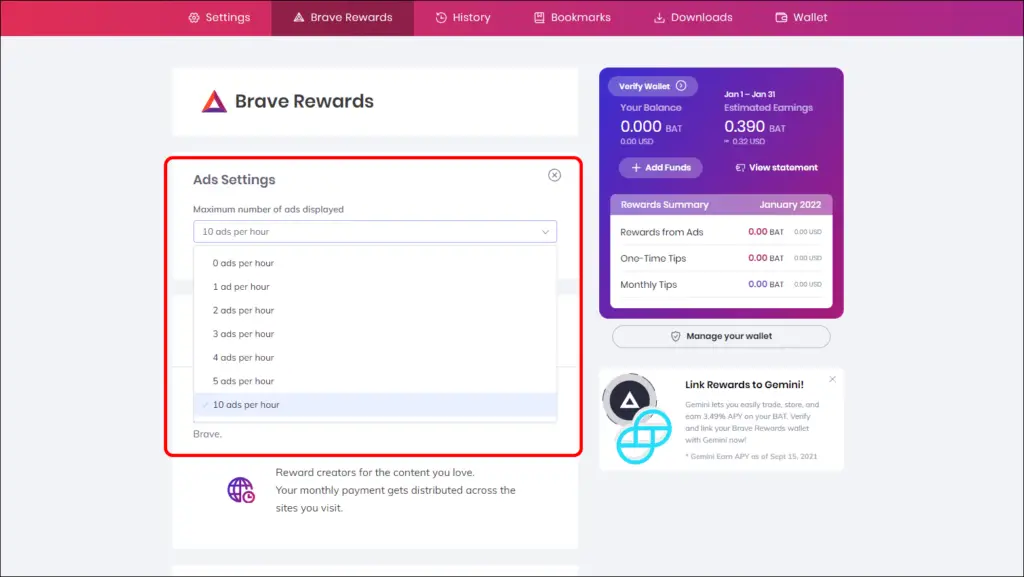 Enable and Setup Brave Rewards