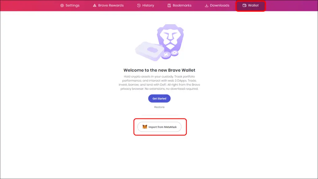 Import from Metamask to Brave Wallet 