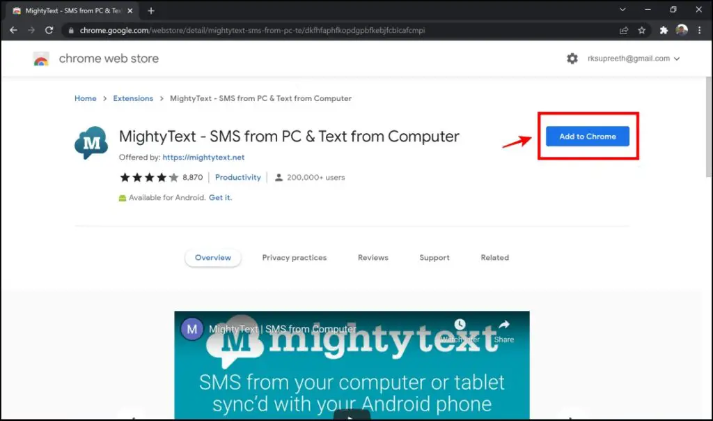 Mighty Text Extension- SMS from Phone to PC