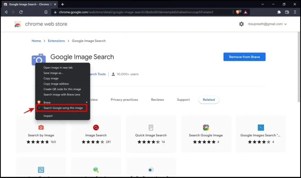 Reverse Search Image with Google in Brave