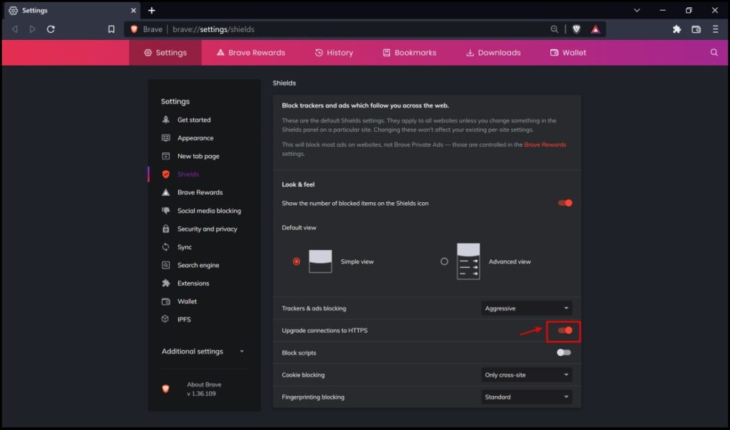 Brave Shields - Upgrade Connections to HTTPS 