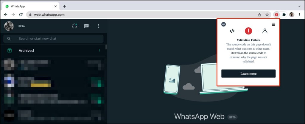 WhatsApp Web Code Verify Failed