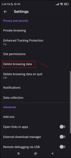 Clear Browsing Data Firefox