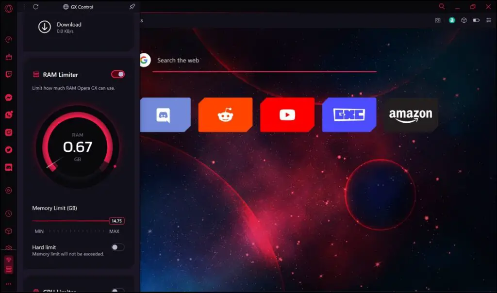 OperaGX Gaming Browser RAM Limiter