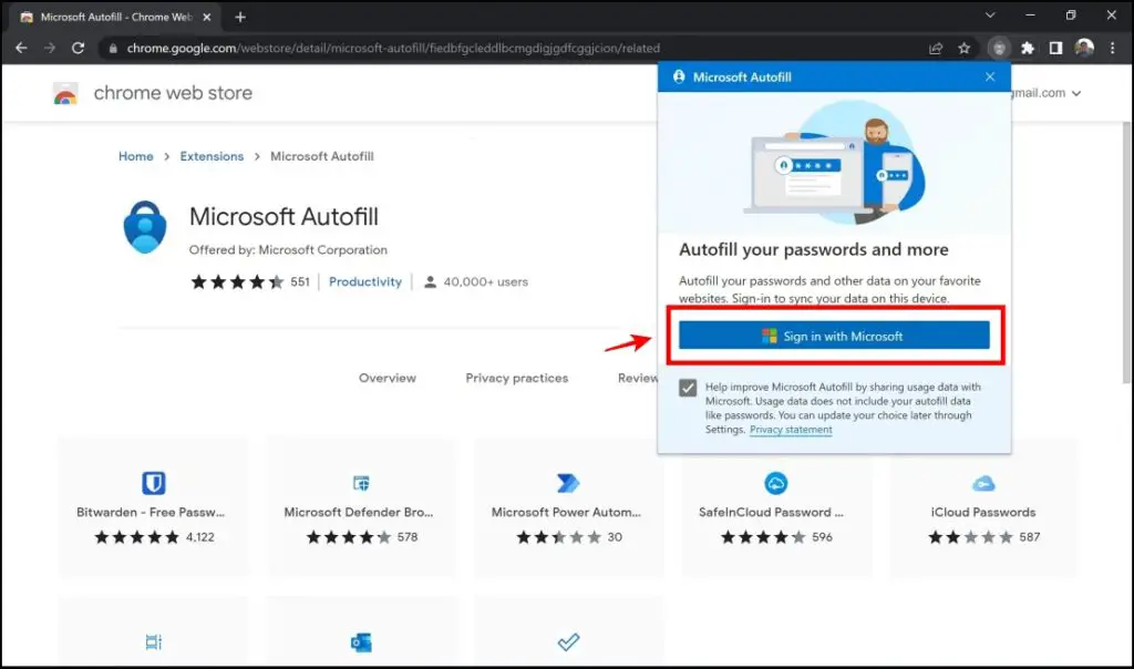 Microsoft Autofill in Chrome