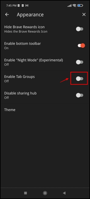 Enable Group Tabs Brave