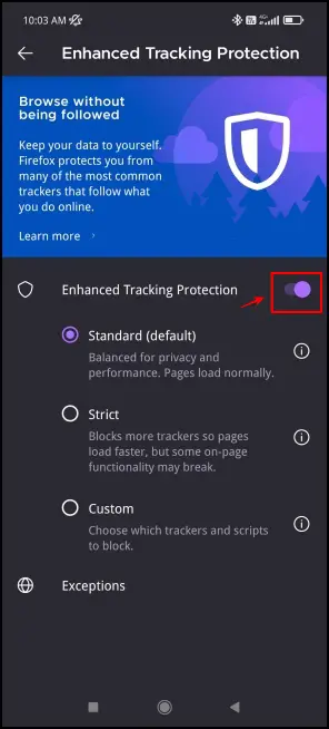 Website Tracking Protection in Firefox