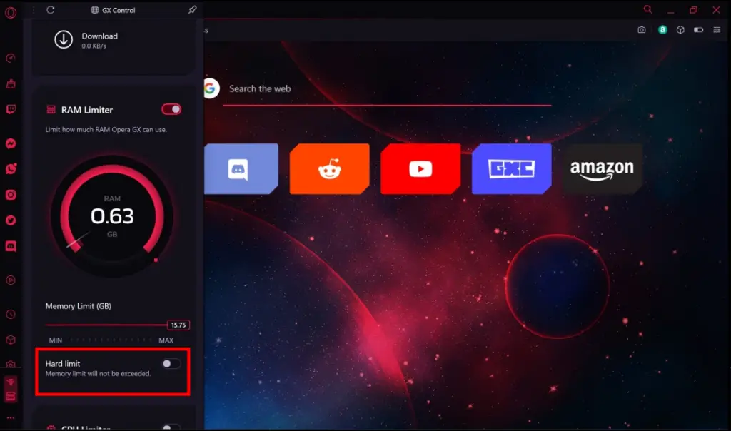 OperaGX Gaming Browser RAM Limiter