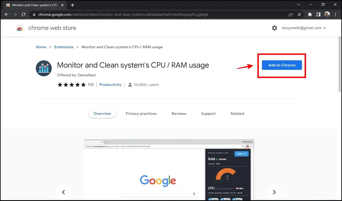 Monitor Clean System CPU/RAM Usage Chrome Extension