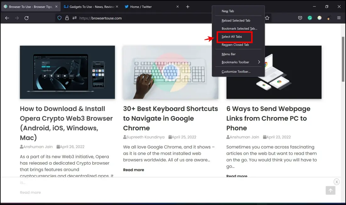 Built-in options to Bookmark All Opened Websites