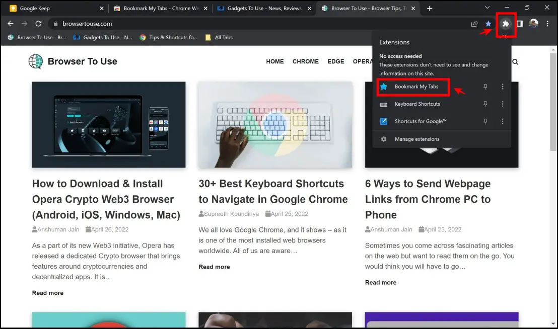 Bookmark My Tabs Extension