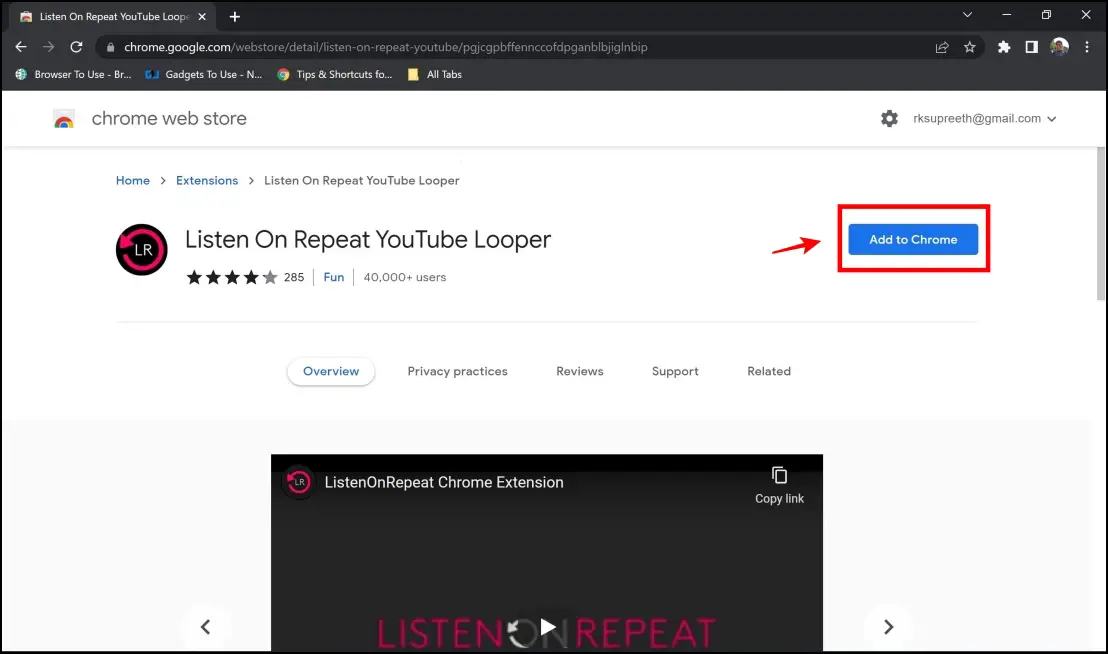 Listen on Repeat YouTube Looper Extension