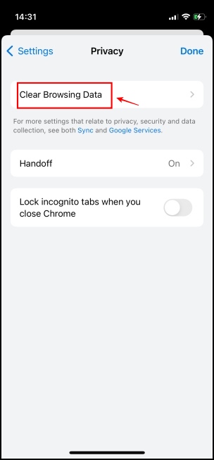 Clear Browsing Data to Fix Chrome iOS Not Playing Videos