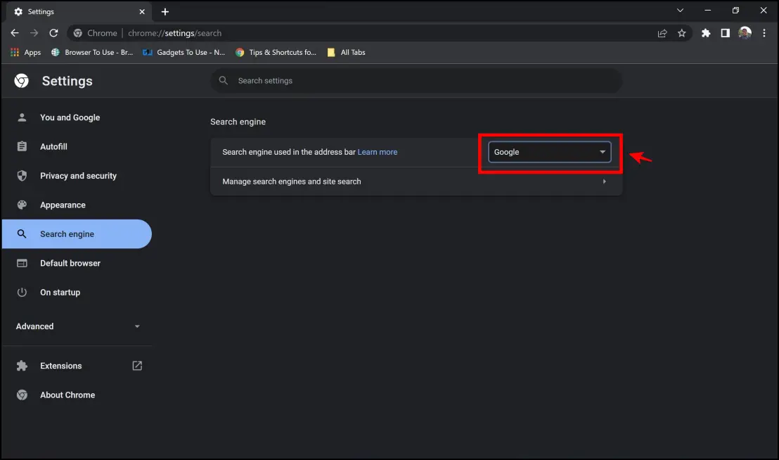 Change Search Engine in Chrome Desktop