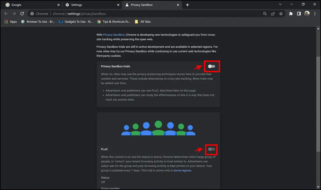 Disable Privacy Sandbox FLOC in Chrome