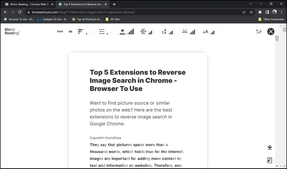 Use Bionic Reading in Chrome, Edge, Brave