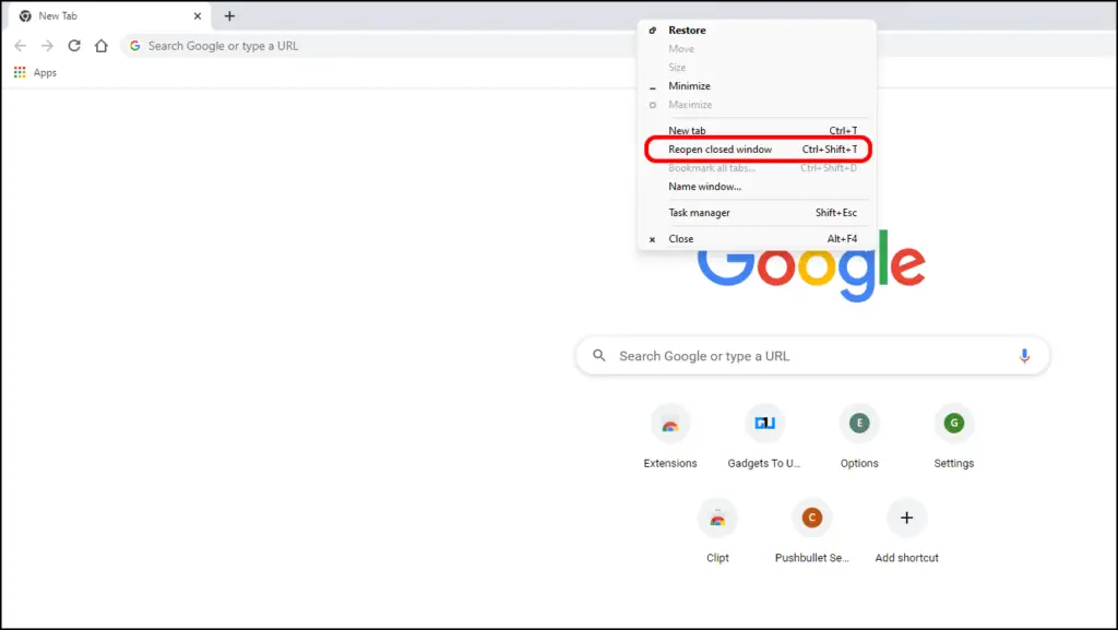 right click to restore tabs