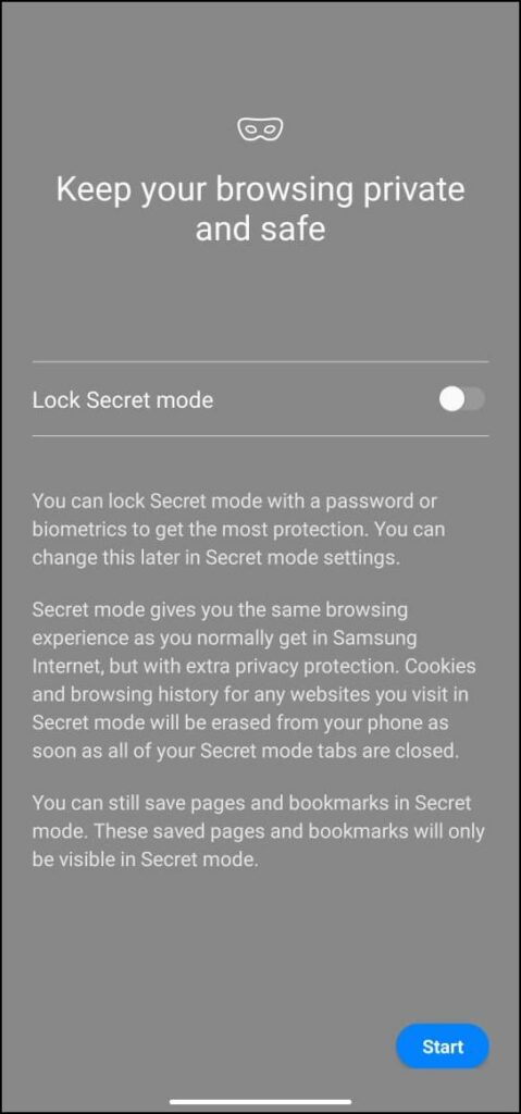 secret mode on samsung internet browser