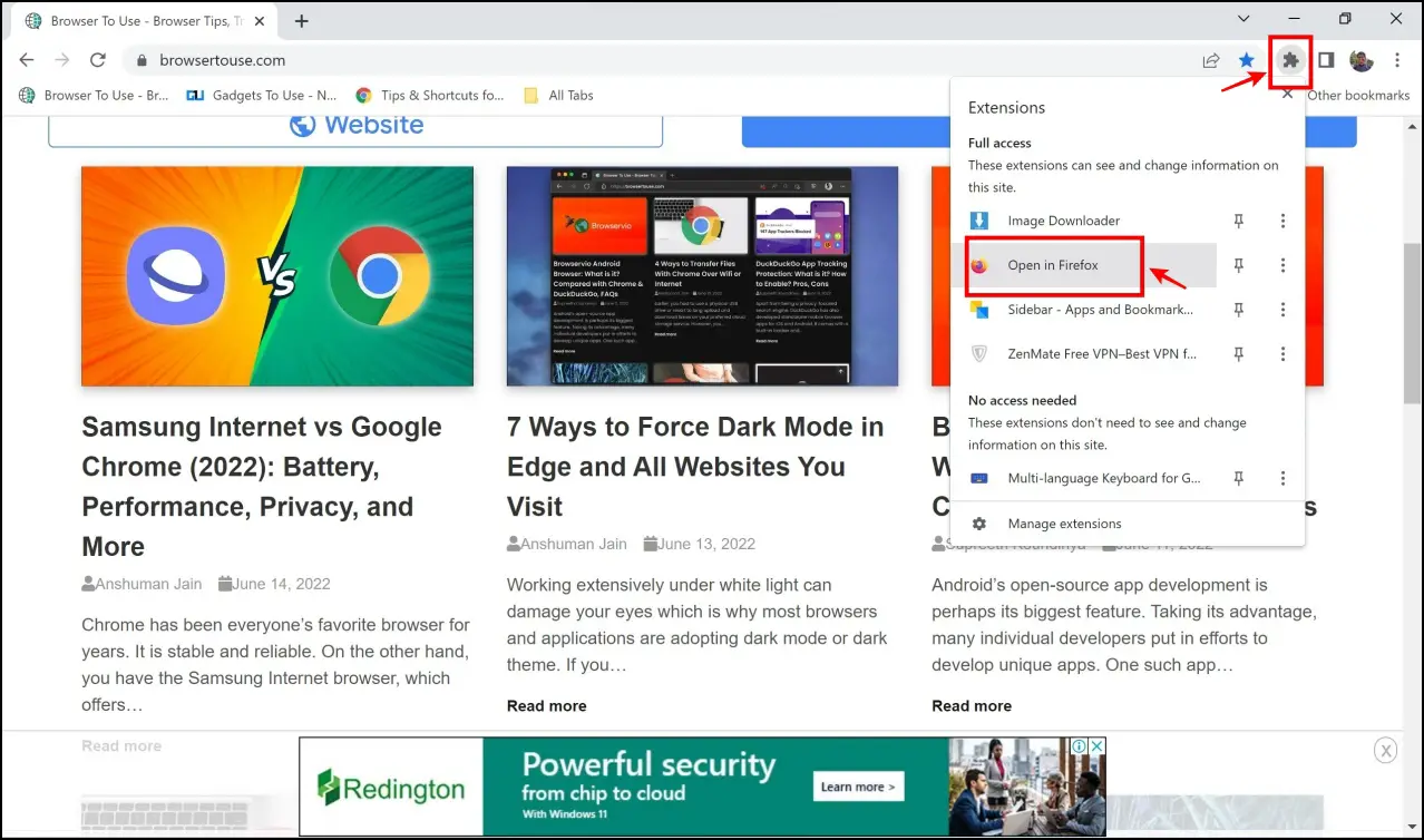 Open Chrome Webpage in Firefox