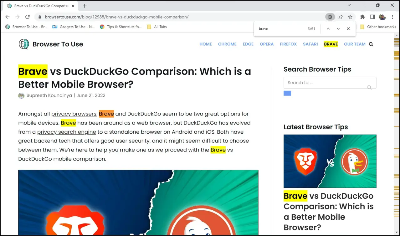 Search Words Within a Website in Chrome