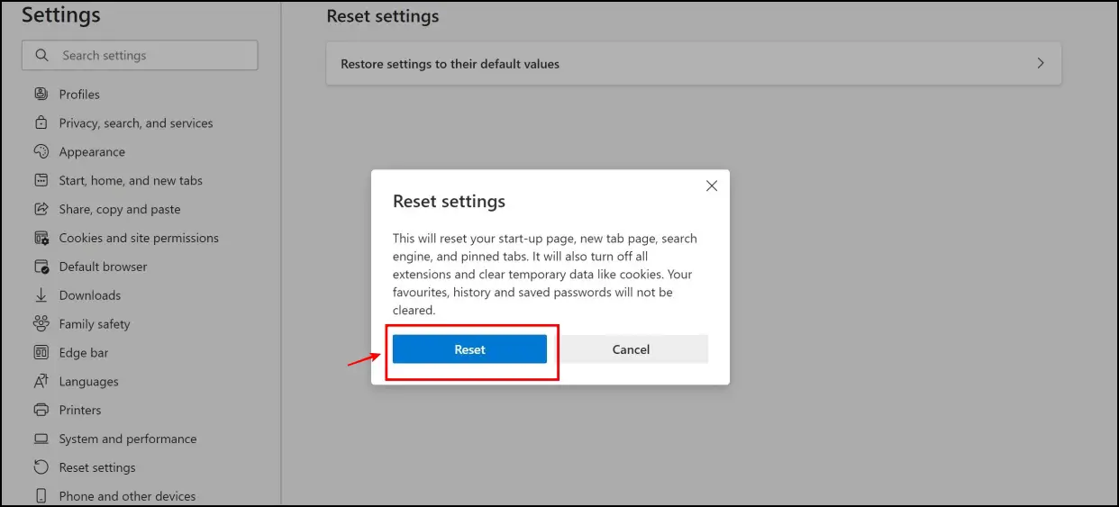 Reset Microsoft Edge Settings