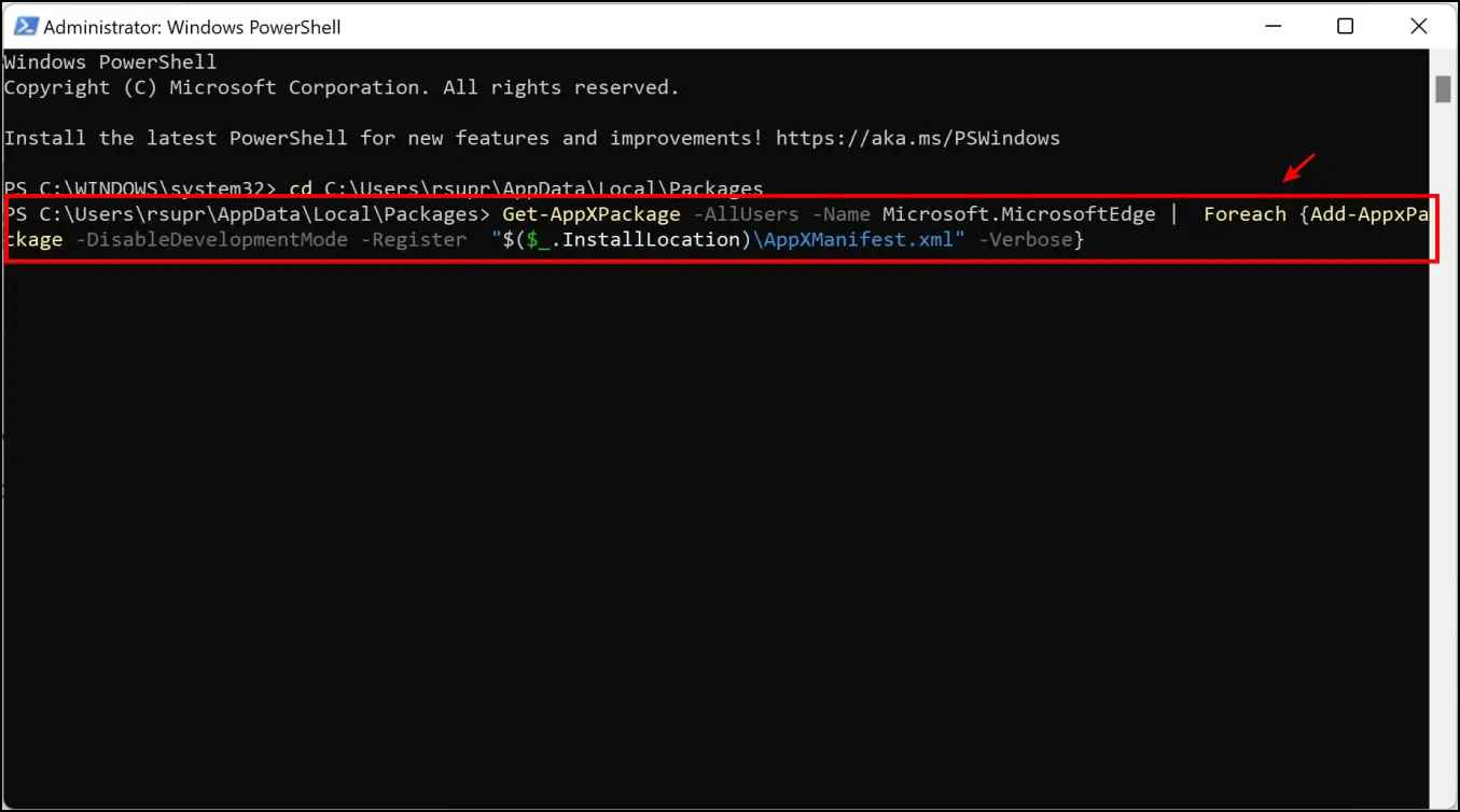 Reset Edge Browser Powershell Commands