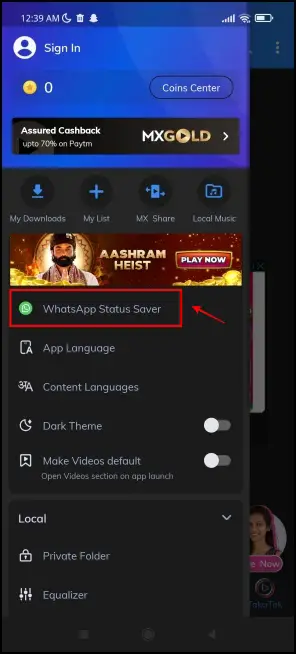 Save WhatsApp Status MX Player