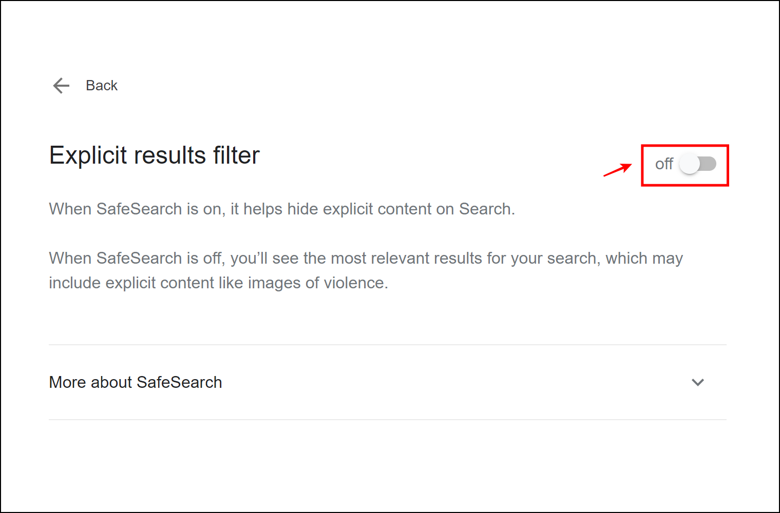 Google Safe Search Results Filter