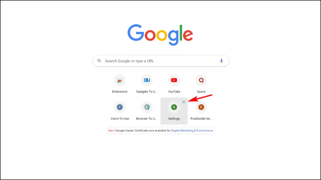 Remove Chrome most visited shortcut 