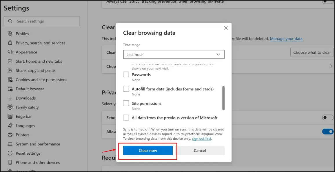 Clear Autofill Saved Data in Edge