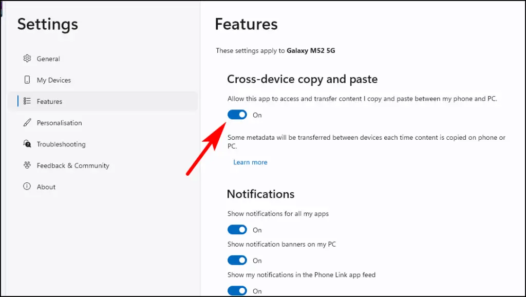 Enable Cross Device Copy and Paste with Link to Windows App