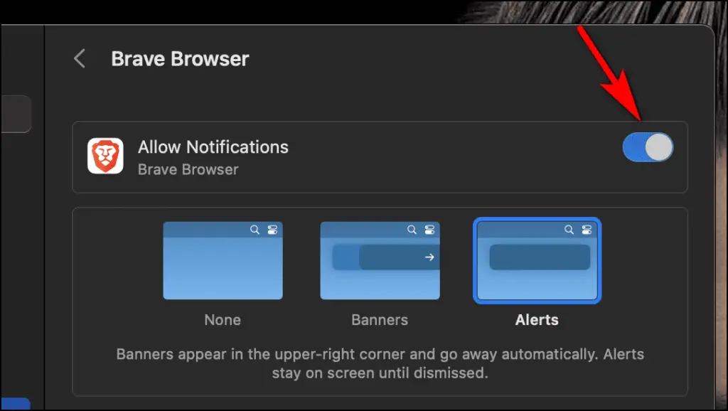 Manage Brave Notifications in macOS