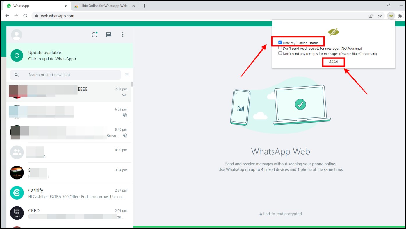 Hide Online for WhatsApp Web
