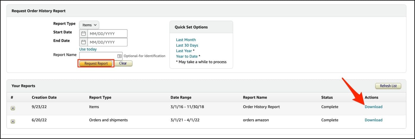 Amazon Total Spending Report