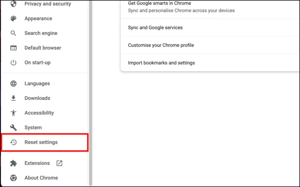 Reset Settings to Fix Chrome