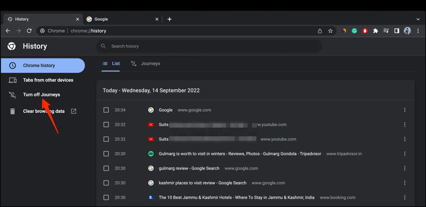 Turn Off Journeys in Chrome