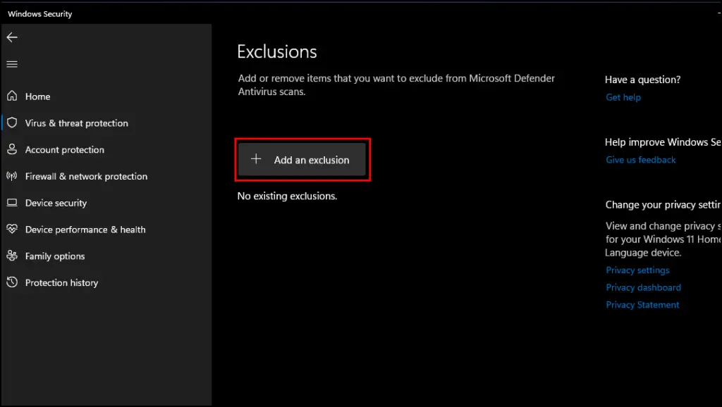 Add Microsoft Edge to Windows Security Exclusions