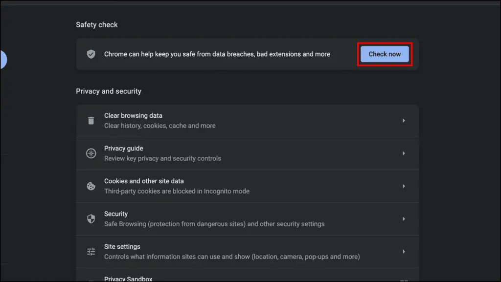 Run Chrome Safety Check to detect Malicious Extensions