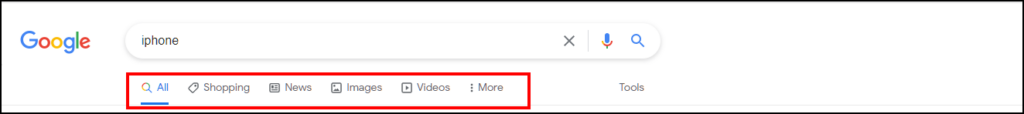 Select Content Type in Google Search Categories
