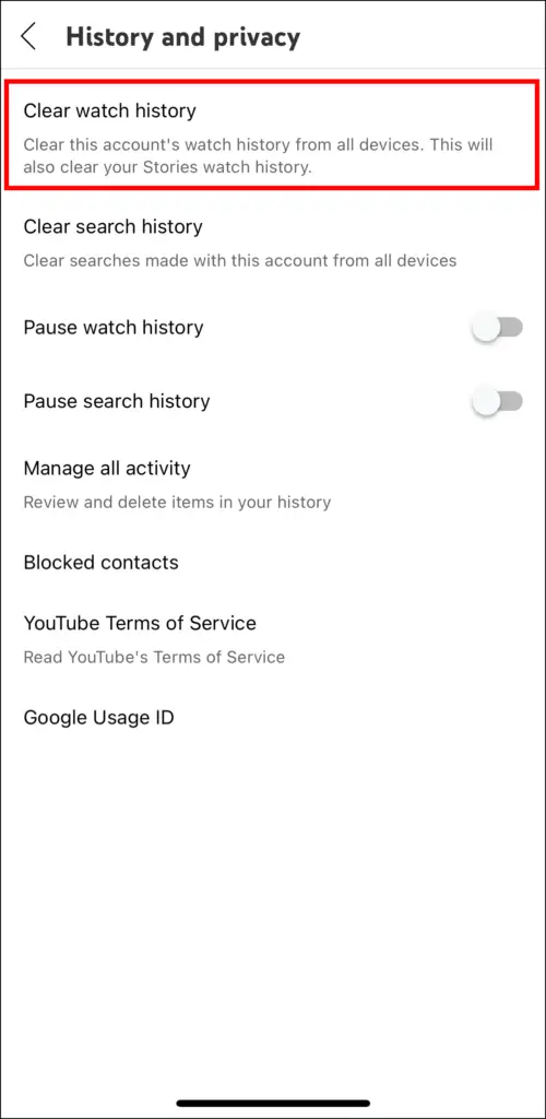 clear watch history on iOS