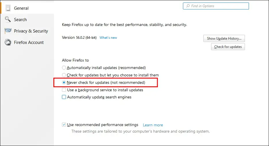 Disable Auto Update Firefox