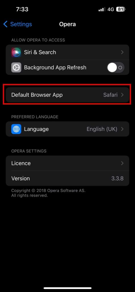 Set Opera Default On iPhone