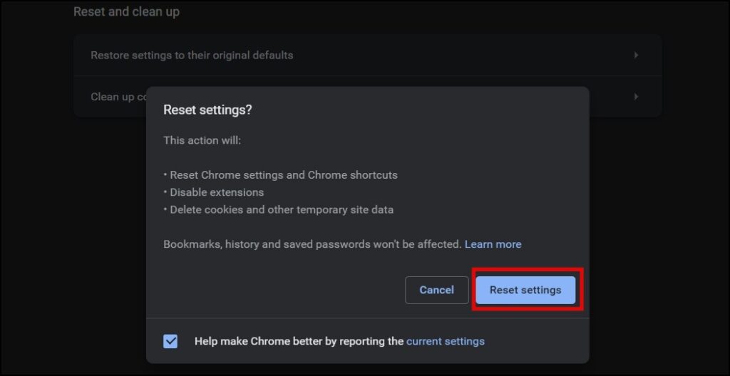 Reset Browser Settings to Fix Only Google Sites Opening