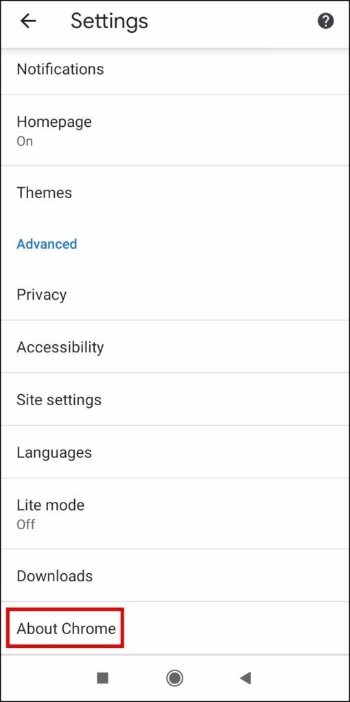 Check Chrome Browser Version on Mobile