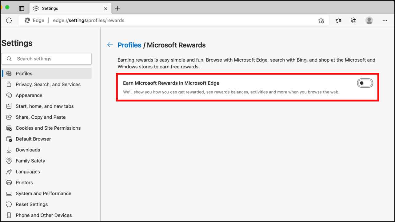Disable Microsoft Edge Rewards