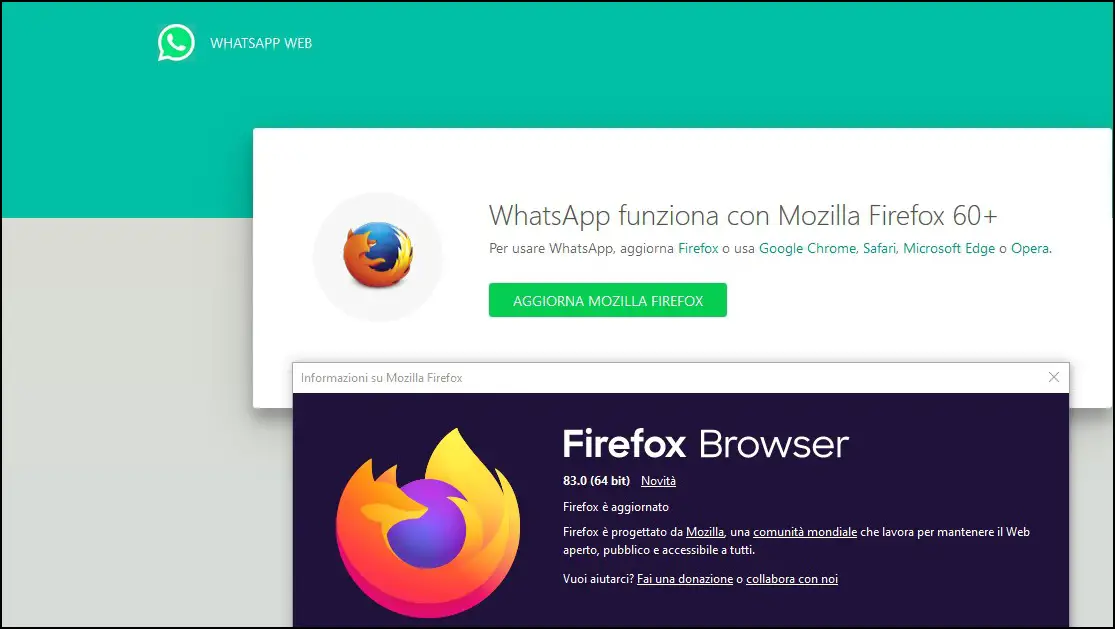 WhatsApp Works with Only Mozilla Firefox 60+