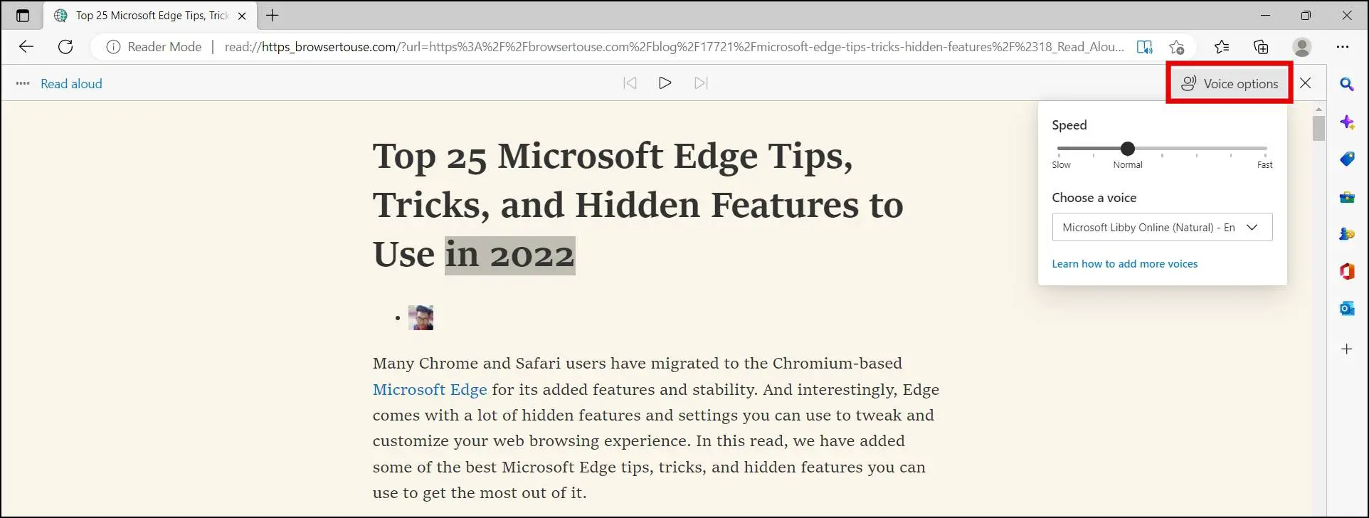 Enable Reading Mode in Microsoft Edge