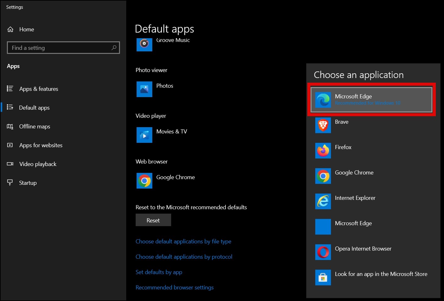 Set Edge as the Default Browser on Windows 10