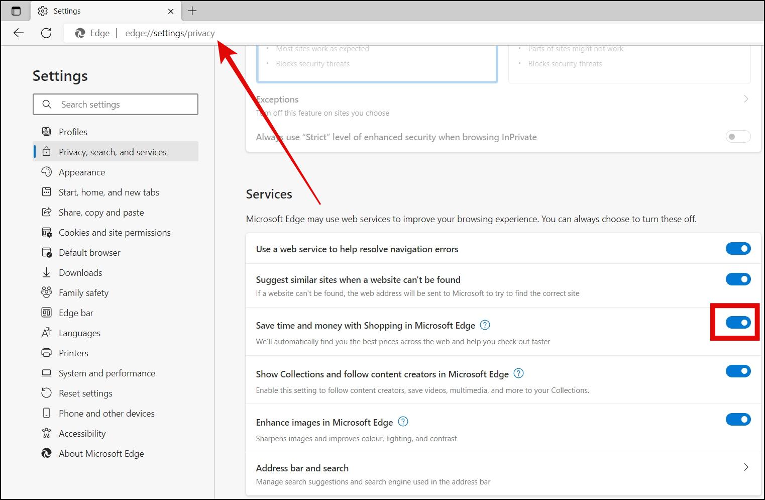 Turn Off Shopping Feature in Microsoft Edge